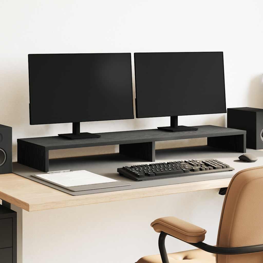 vidaXL Monitorständer Schwarz Eichen-Optik 100x27x10 cm Produktbild 