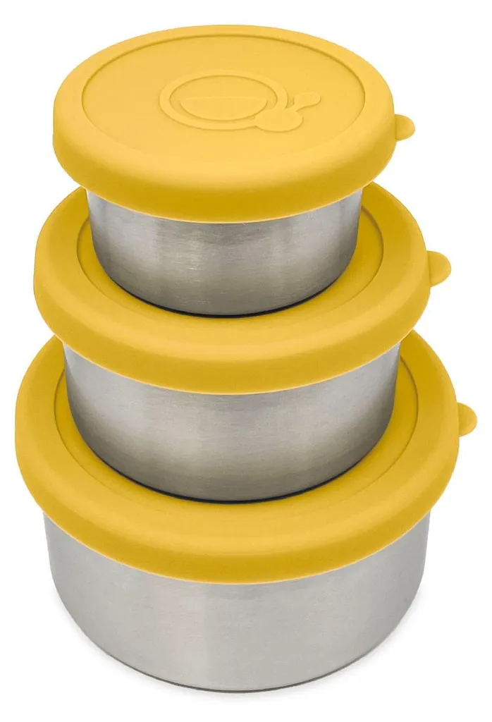 Boîte Goûter sans Plastique : Lot 3 Récipients Inox Jaunes Anti-Fuite