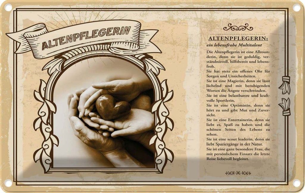 vianmo Blechschild 12x18 cm Altenpflegerin Beruf Arbeit