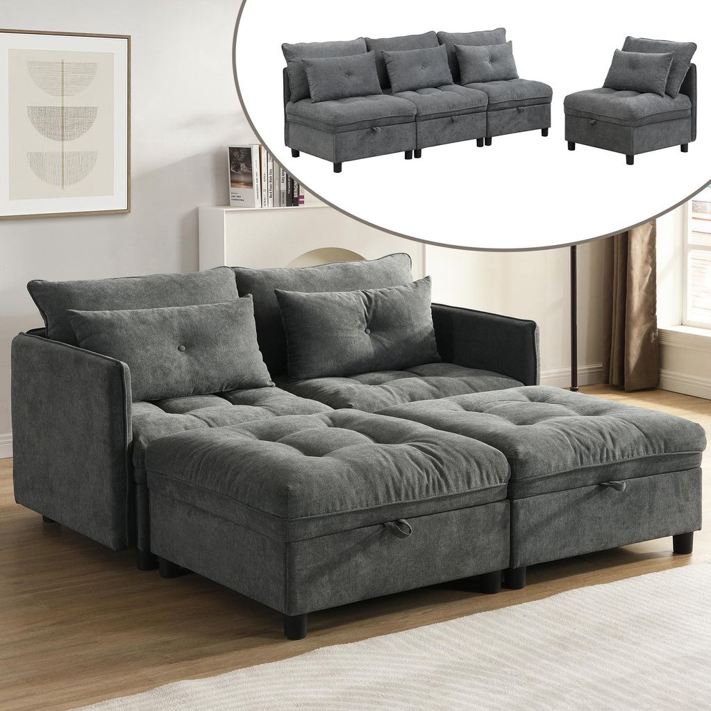 okwish Wohnzimmer-Polstermöbel Wolken-Modulsofa mit versteckte Klappfächer und Schließsystem,Loungesofa mit 3D-Luftfaser-Zwischenlage und Kunsts...