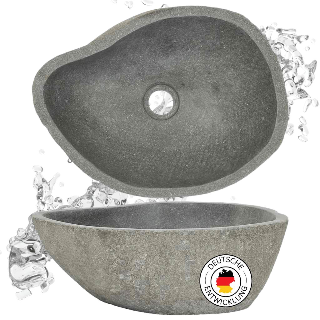 DELUKE Naturstein Waschbecken oval - Flussstein | Aufsatzwaschbecken Waschschale Waschtisch Handwaschbecken Bad Waschplatz Badezimmer Oval, 37-46cm