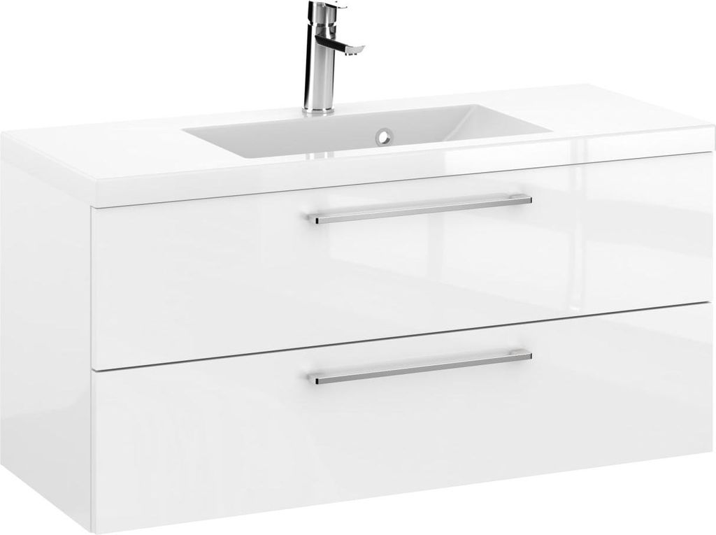 Rosen 100 cm Badezimmerschrank mit Waschbecken und Chrom Produktbild 