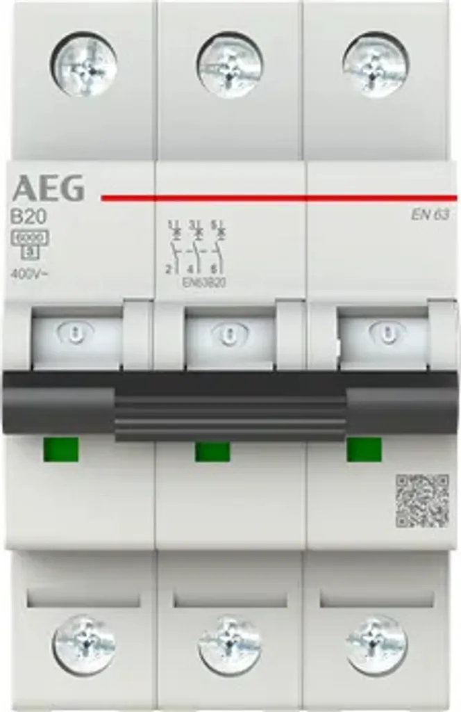 Disjoncteur AEG Elfaplus 6kA B20A 3P haute fiabilité de coupure 6000A