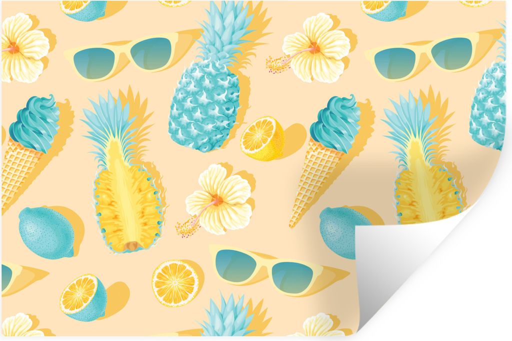 MuchoWow Wandtattoo Wandsticker Wandaufkleber Sommer - Muster - Gelb 30x20 cm Selbstklebend und Repositionierbar - Wierderverwendbar - Selbstklebend