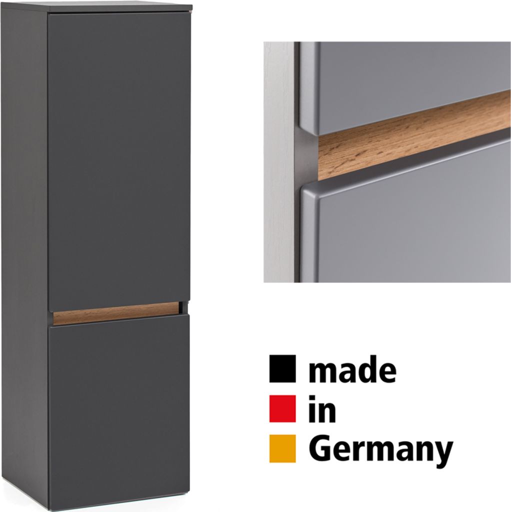 Badschrank 40 cm breit VIDAGO-03 in graphit mit Absetzung in Wotan Eiche Nb., B/H/T: ca. 40/130/35 cm