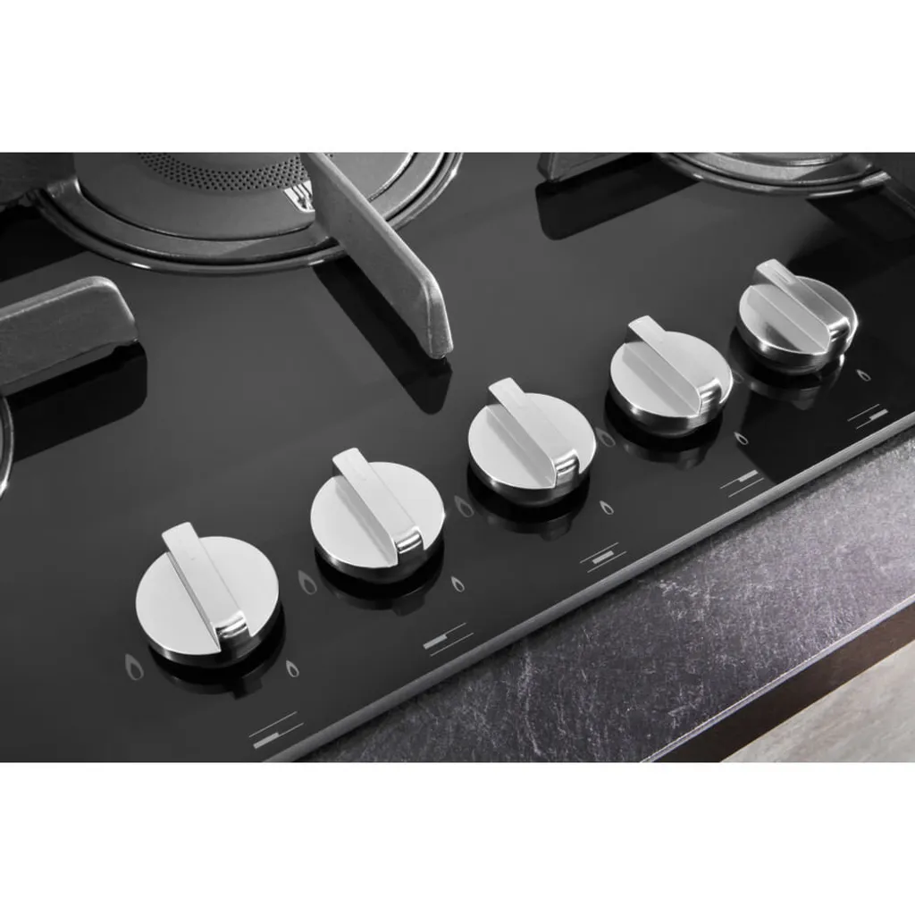 Plaque de cuisson gaz Hotpoint 5 feux Direct Flame 75 cm verre noir - 2