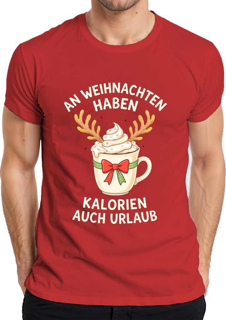 An Weihnachten haben Kalorien lustig Geschenk Kaffee Rentier Herren T-Shirt, Rot, M