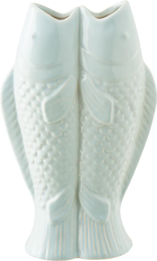 Vase J-Line bleu clair poissons faïence - Décoration bord de mer
