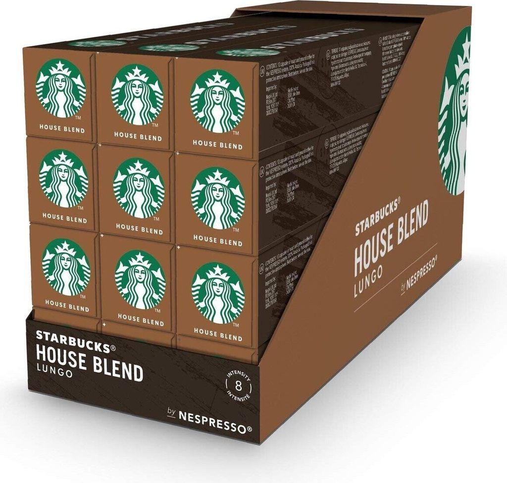 Starbucks House Blend Lungo Kaffee, 12er Set, Medium Roast, Röstkaffee, Nespresso kompatibel, Kaffeekapseln, 120 Kapseln