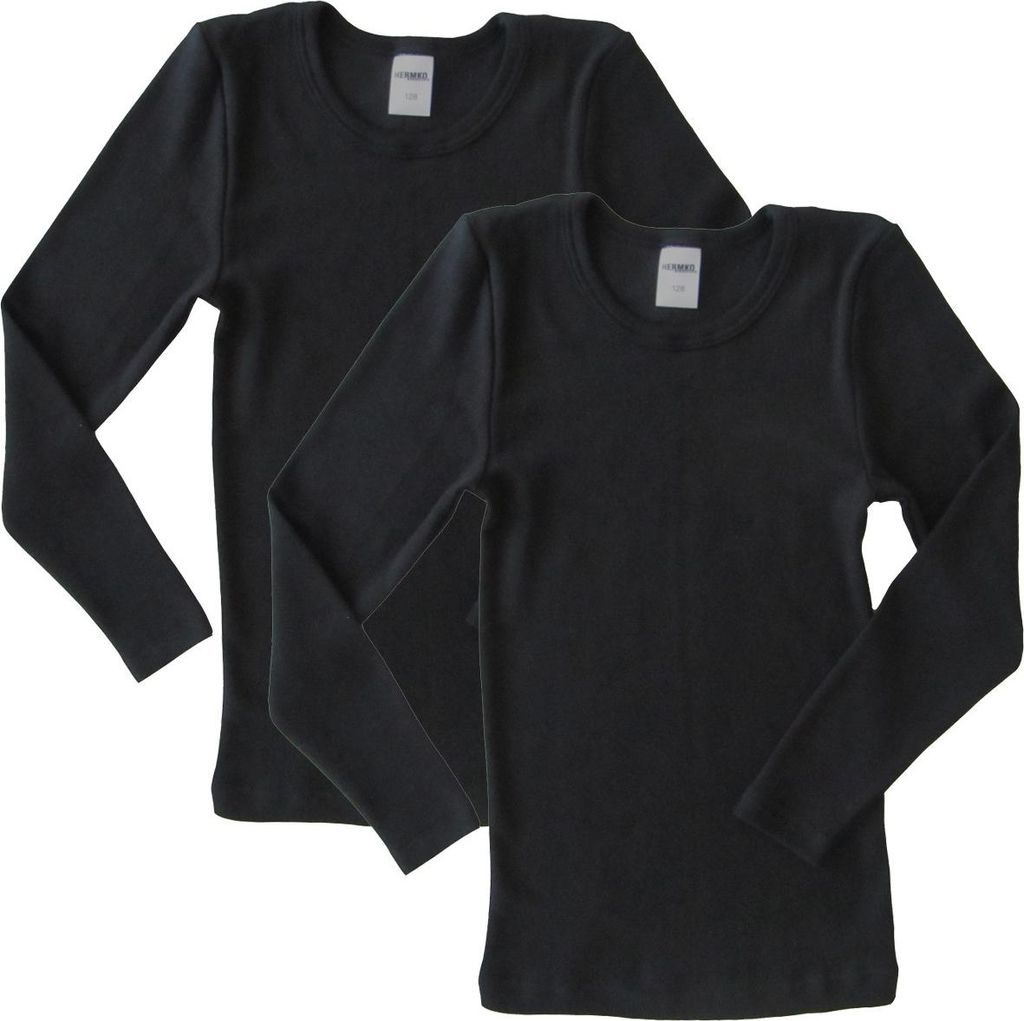 HERMKO 62830 2er Pack Kinder langarm Funktionsunterhemd, Farbe:schwarz, Größe:128