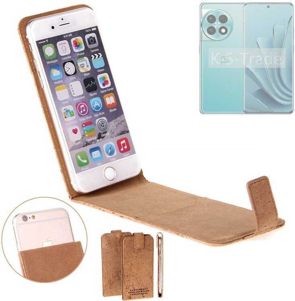 K-S-Trade Handyhülle kompatibel mit OnePlus Ace 2 Pro Kork Hülle Flipstyle Case Schutzhülle Kork Case Hülle Flip cover Klapphülle Klapp, braun 1x