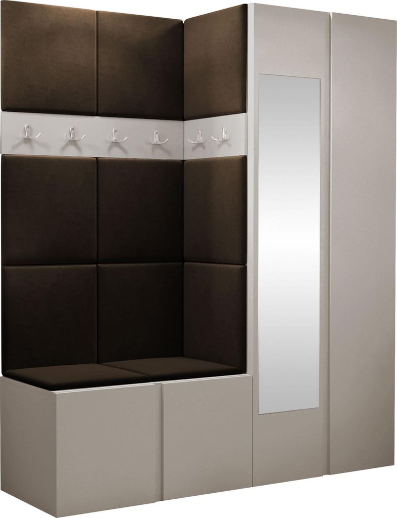MIRJAN24 Garderoben-Set Orion XII, Garderobe mit Sitzbank mit 11 x Wandpanel 42x42 (Farbe: Cashmere, Manila 04)