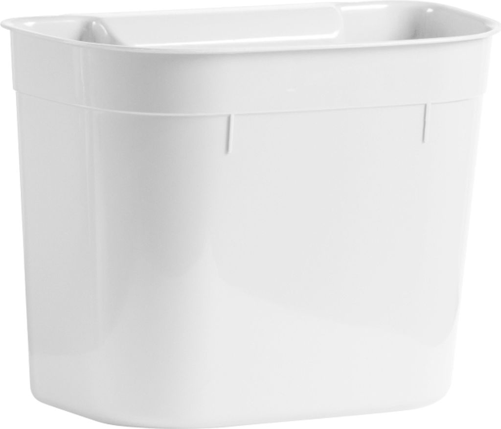 A white plastic waste bin with a handle on top, shown against a white background.