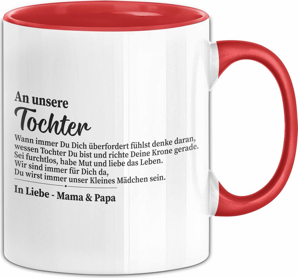 Mutter Tochter Tasse Geschenk Mädchen Geschenke Teenager 18. Geburtstag Herz Von Mama Und Papa Spruch Kaffee-Becher (Rot)