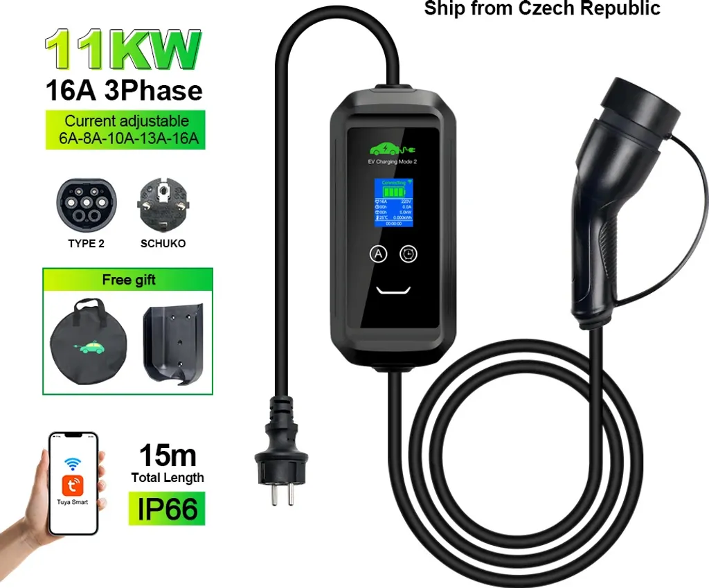 Chargeur EV portable 15m Type 2 idéal pour charger dans sa cour noire