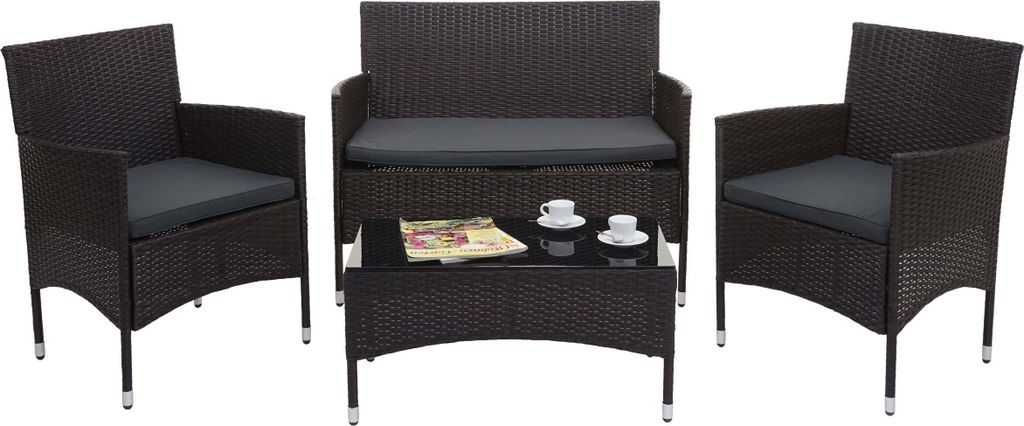 Poly-Rattan Garnitur MCW-F55, Balkon-/Garten-/Lounge-Set Sofa Sitzgruppe braun, Kissen dunkelgrau