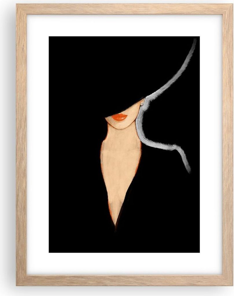Gerahmtes Poster - Rahmen in heller Eiche - Schwarz Frau Hut - 30x40 cm - Wand Bild - Wanddeko - Wandbilder - Kunstposter - Wandposter - Bilderrahm...
