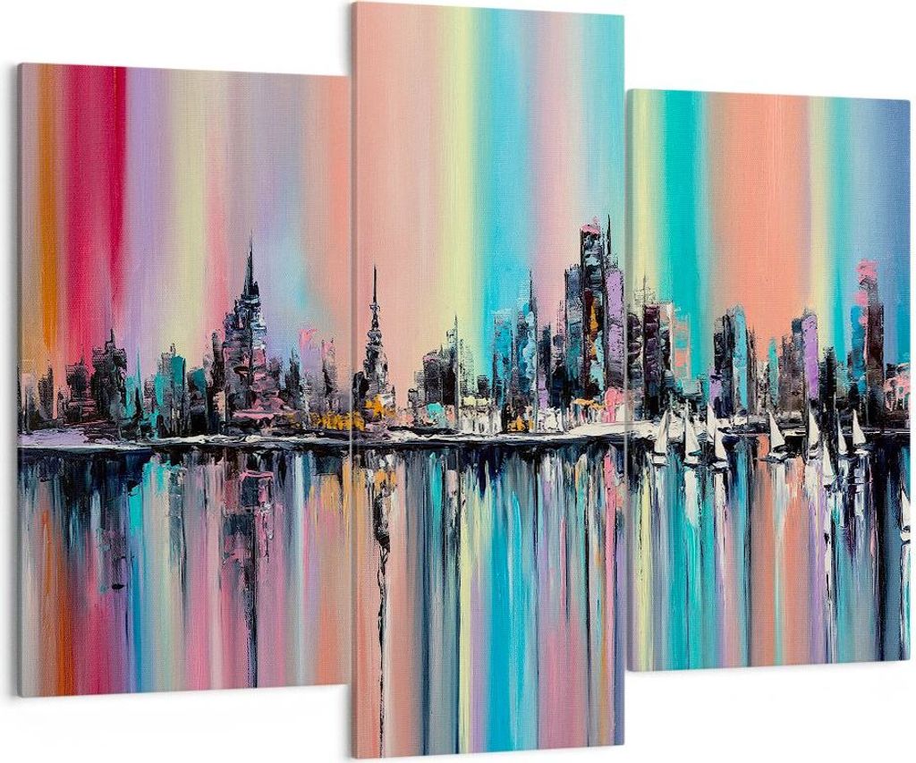 Bild auf Leinwand - Leinwandbild - Stadt Aussicht Wasser - 130x100cm - Wand Bild - Wanddeko - Leinwanddruck - Bilder - Kunstdruck - Wanddekoration ...