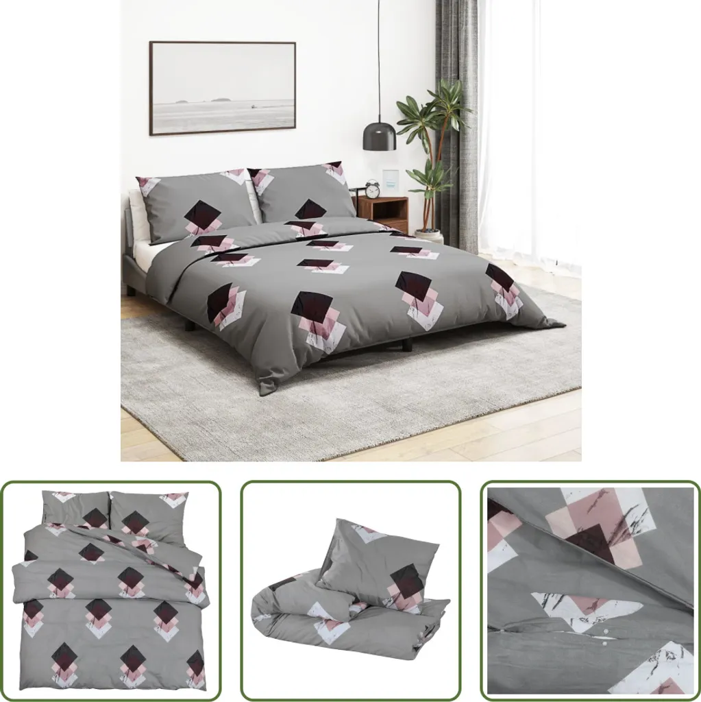 The Living Store Set di biancheria da letto grigio 200x220 cm in cotone