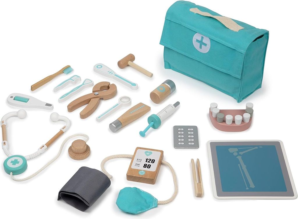 Arztkoffer Kinder, 18-teiliges Doktorkoffer Kinder, Arzt Kostüm Kinder, Arzt Spielzeug Kinder,Zahnarzt Spielzeug Holz Rollenspiel Set,Arztkoffer K...