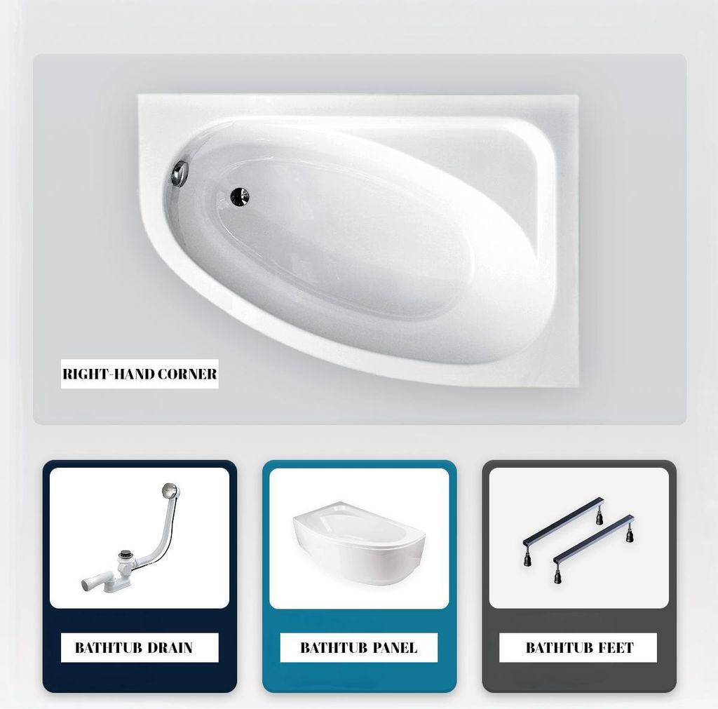 Asymmetrische Badewanne - 140 x 80 cm - Links - mit weißer Verkleidung - mit Füßen - Ablaufgarnitur Chrom - CORNEA