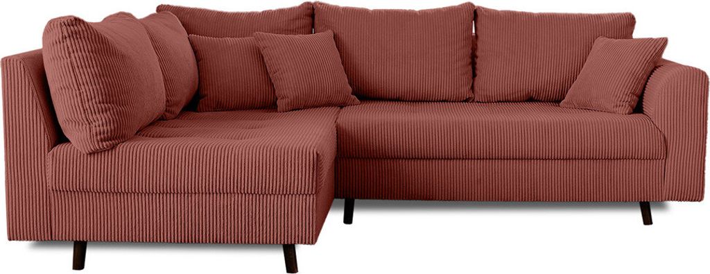 Lisa Design Rune, Ecksofa links, 4-Sitzer, mit hocker, aus Cord , Terrakotta