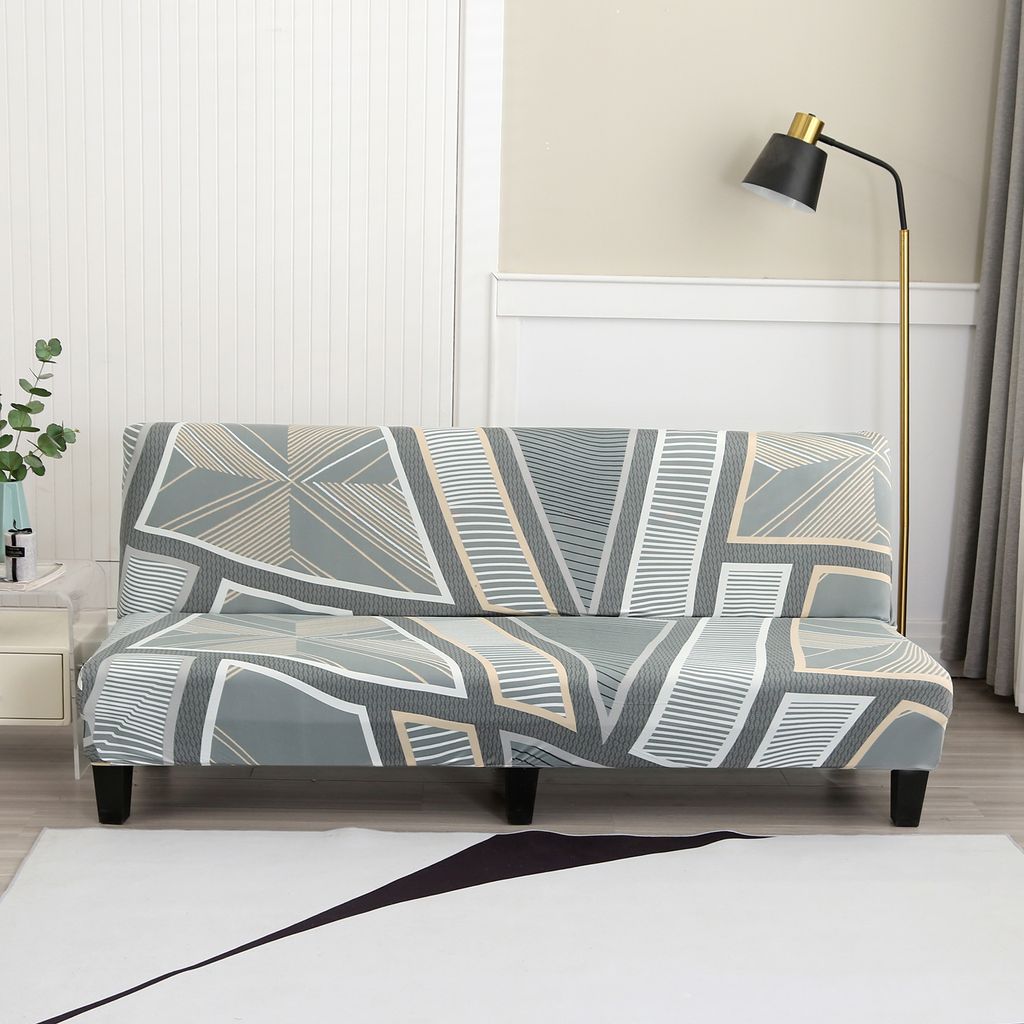 (Einfaches und ausgezeichnetes Produkt)Sofabezug Armloser Stretch Couchbezug Ohne Armlehne Bedruckter Schlafsofa Futon Bezug Faltbar Elastische...