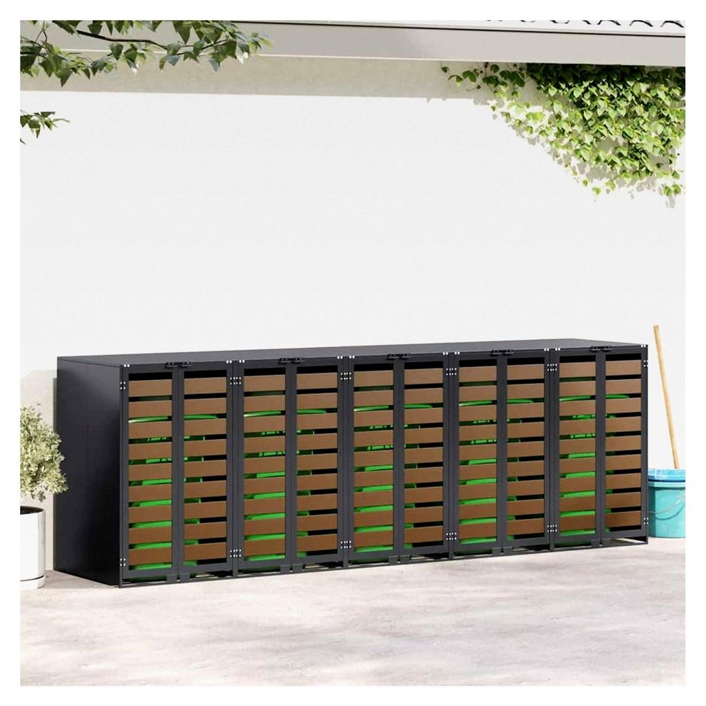 Müllbehälter für 5 Tonnen 340 x 77,5 x 115,5 cm aus Stahl, wetterfeste Mülltonnenbox für Campingplätze, Bürokomplexe und Wohnanlagen