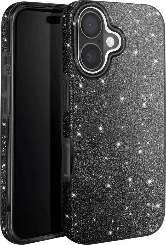 Avizar Custodia iPhone 16 Plus Scintillante - Cover Nera Antiurto Slim