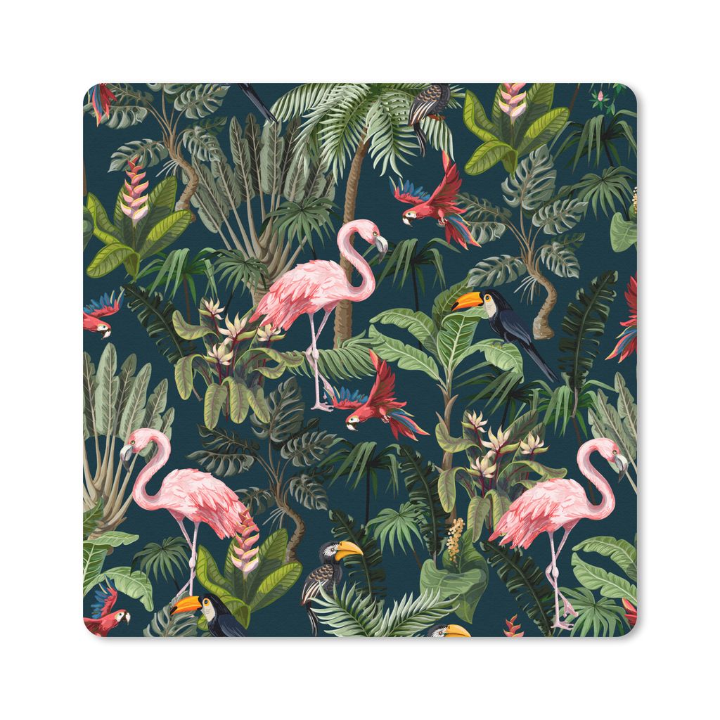 MuchoWow Mauspad Mousepad Jungtiere - Muster - Kinder - Flamingo - Papagei - Kinder 20x20 cm - Mousepads - Maus Mat - Pad - Mausunterlage - Desk ...