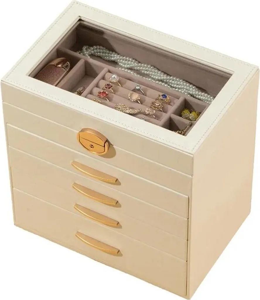 Grand Rangement Bijoux Blanc 6 Étages avec Tiroirs et Cadre en Bois Pur