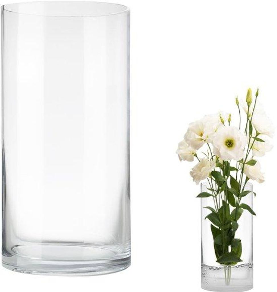 Gläserne Vase 20cm hoch transparent Zylinderform für Tischdeko