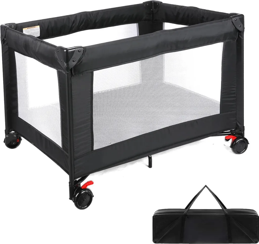 Lit portable bébé noir avec table à langer et aire de jeux pliable
