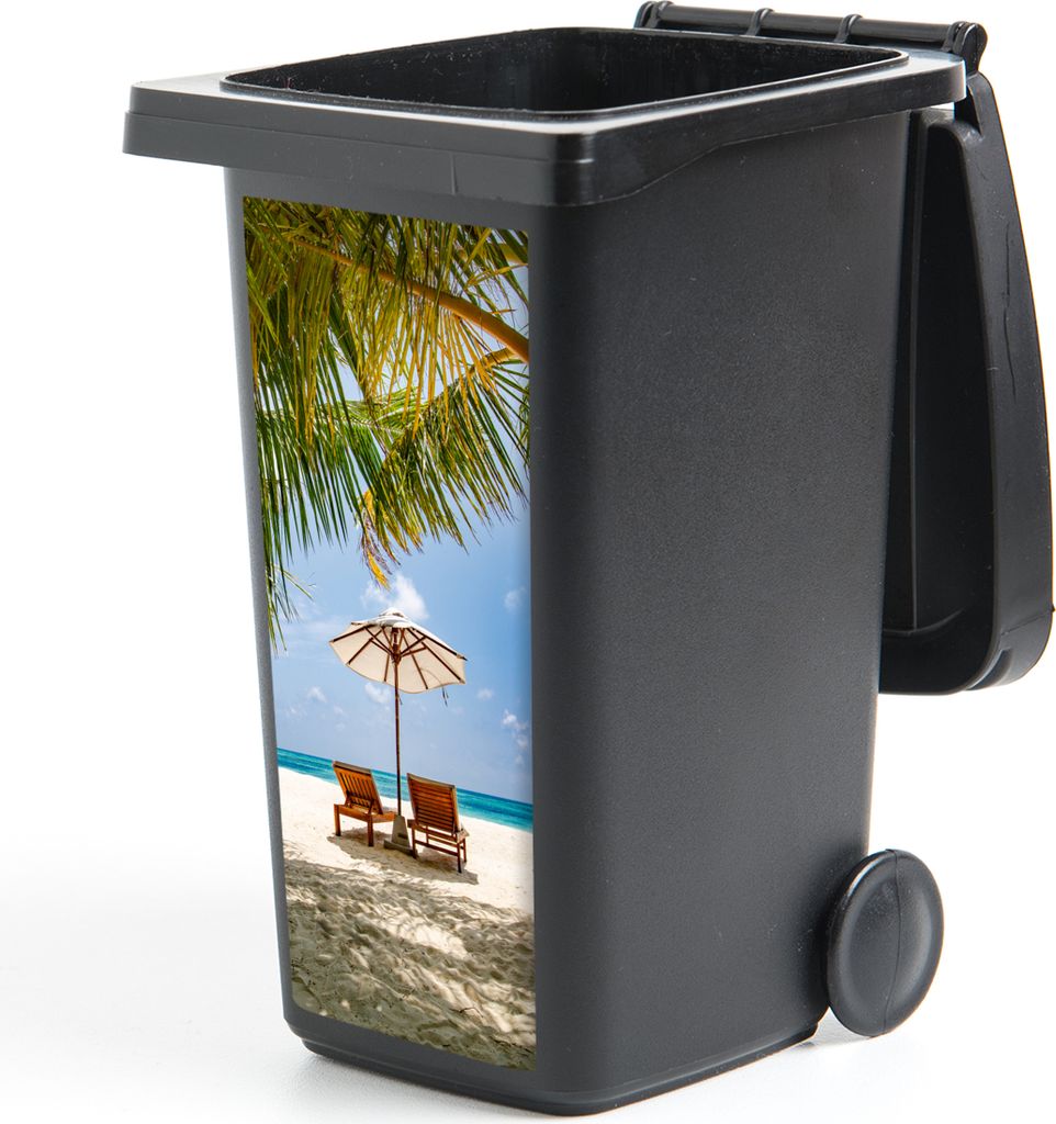 MuchoWow Mülltonnenaufkleber Strand - Strandkorb - Sonnenschirm 38x80 cm - Behälteraufkleber - Mülleimer-Aufkleber - Container-Aufkleber
