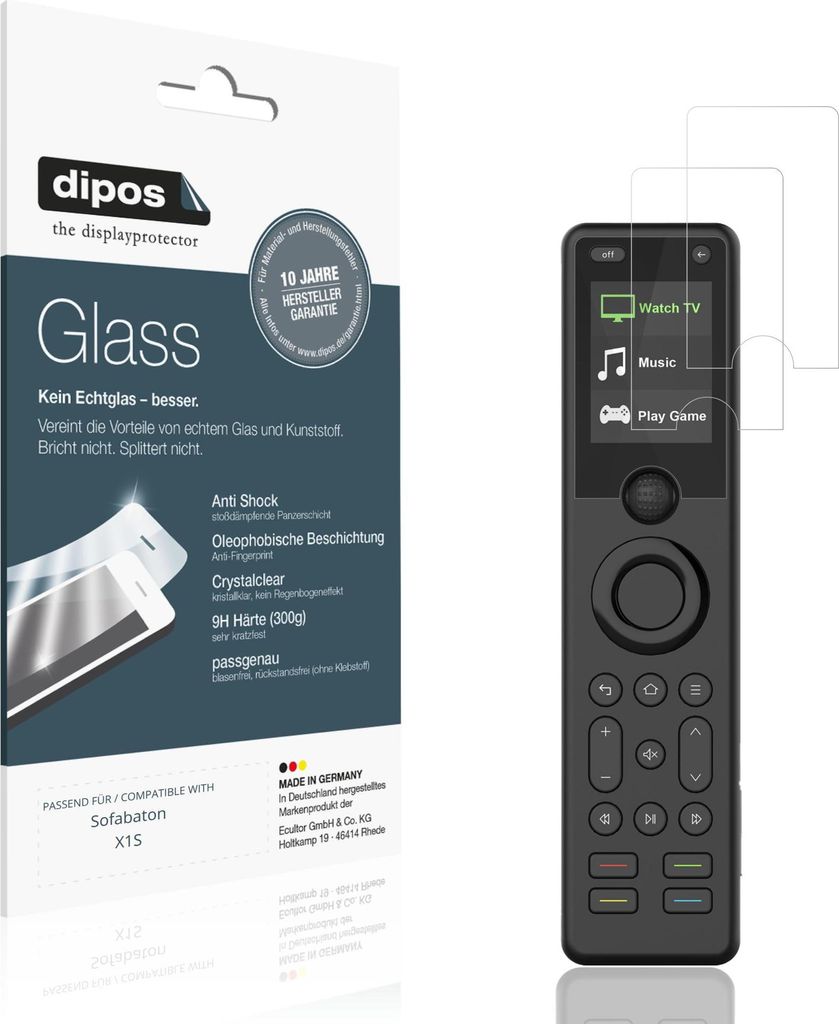 2x Schutzfolie für Sofabaton X1S - Anti-Shock 9H Folie dipos Glass Kunststoffglas