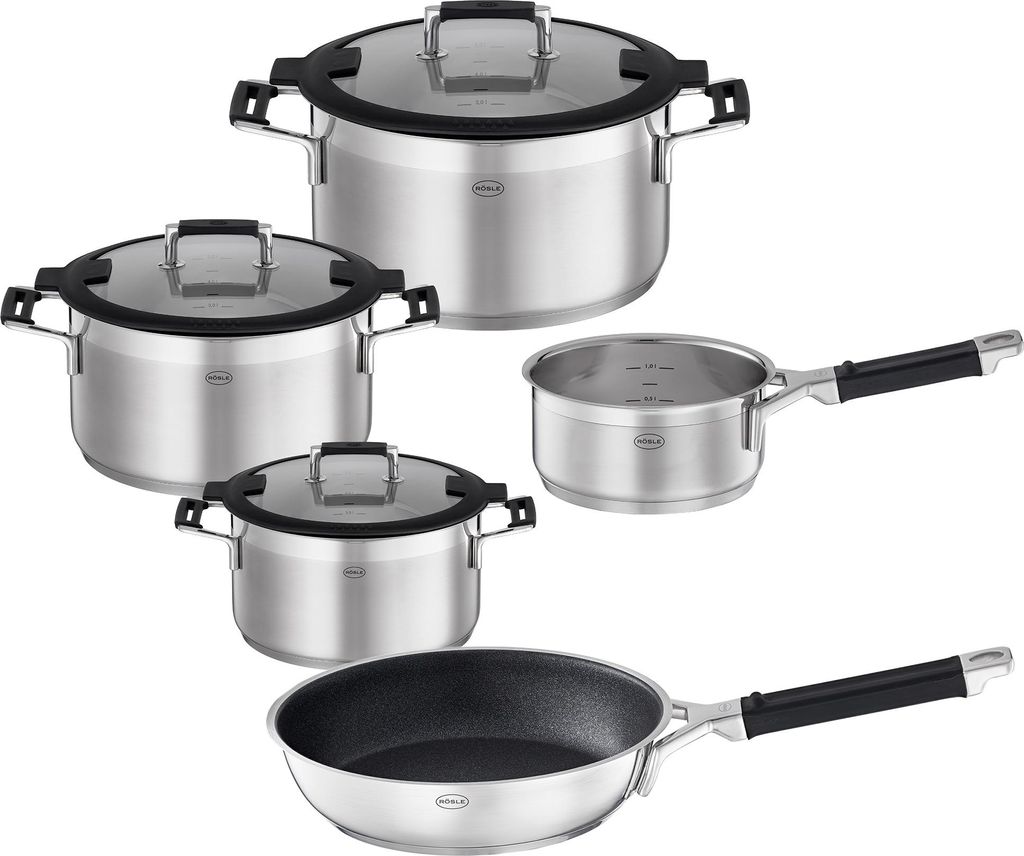 RÖSLE Topfset 5tlg. Silence Pro Edelstahl mit 24 cm Bratpfanne