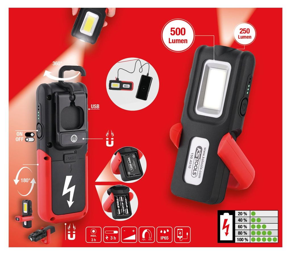 KS Tools Lampada portatile per officina, pieghevole, 500 Immagine del prodotto 