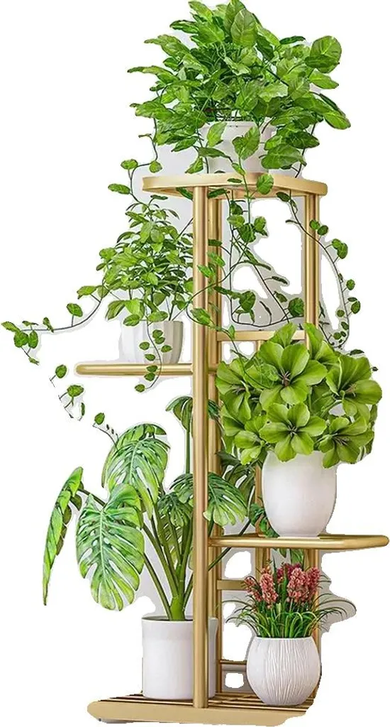 Support plantes stable 4 niveaux anti-basculement métal doré