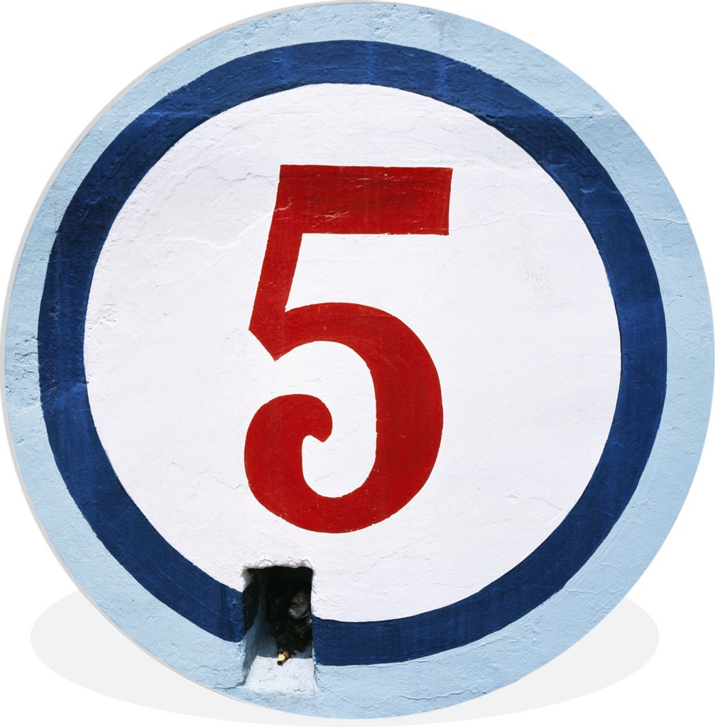 MuchoWow Rundes Wandbild - Runde Bilder Eine rote Zahl 5 in einem weißen Kreis Ø 60 cm Kreis Wanddekoration Kunststoff - Wandkreis - Wandschmuc...