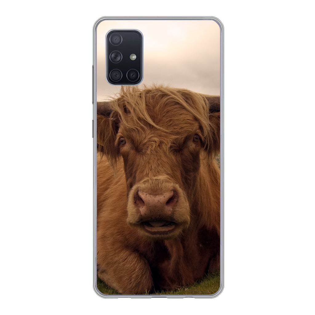MuchoWow Handyhülle Schutzhülle Hülle für Samsung Galaxy A71 Schottischer Highlander - Tiere - Berg Silikon Softcase Handy Hülle - Kartenbes...