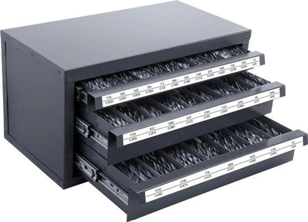 Boîte à outils noire avec 3 stations de rangement pour perceuses
