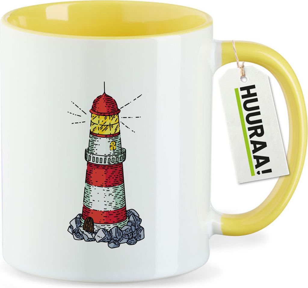 Huuraa Kaffeetasse Leuchtturm Lighthouse 330ml Gelb Keramik Kaffeebecher Geschenkidee