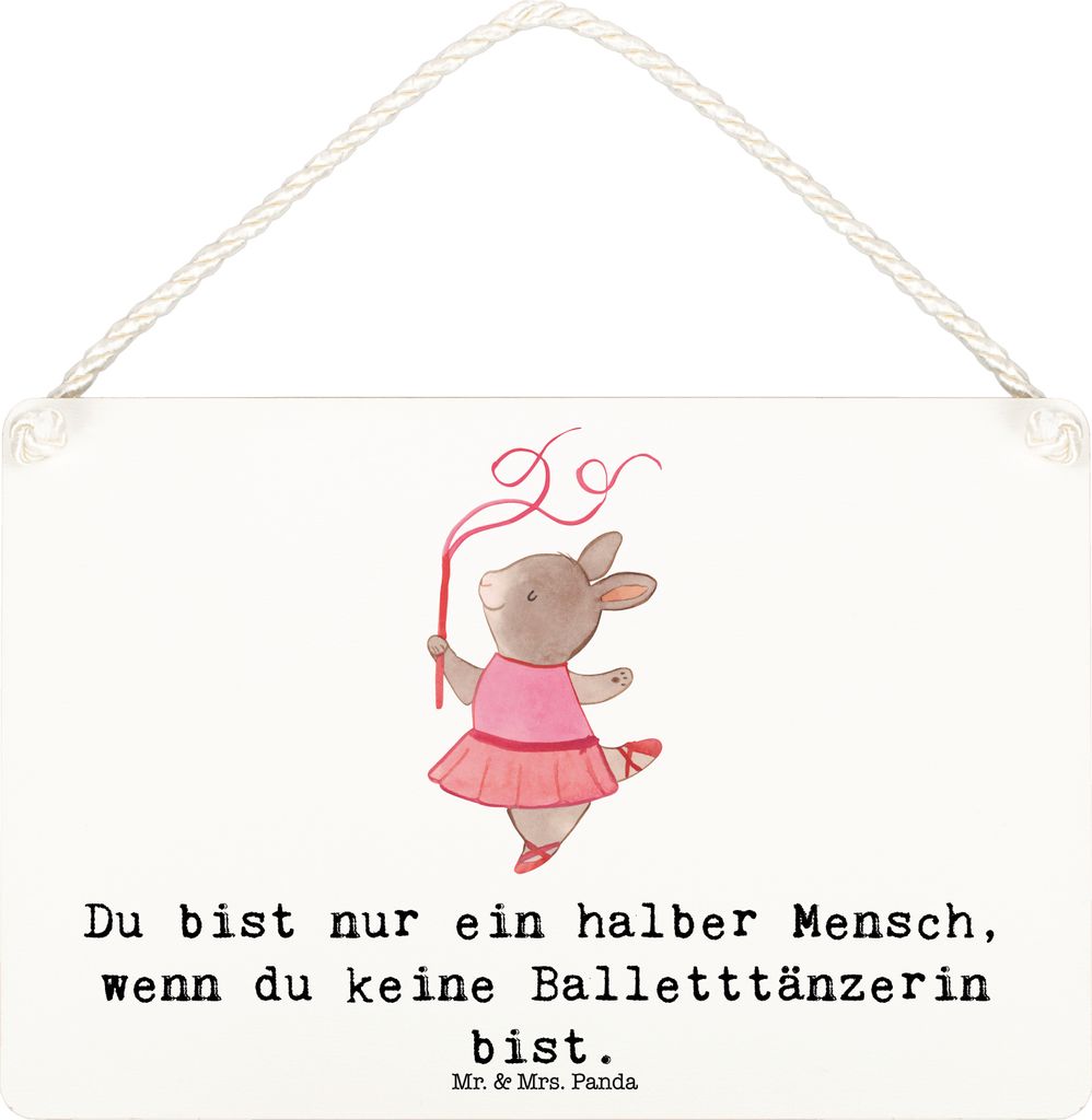 Mr. & Mrs. Panda Schild Balletttänzerin Herz DIN A6 - Weiß - Geschenk, Wandbild Holz, Ballerina, Ballett, wandhänger, Beruf, Spruch, holzbild, L...