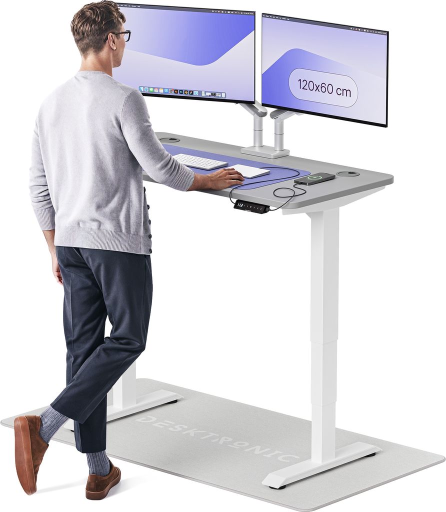 Desktronic HomePro Elektrisch höhenverstellbarer Schreibtisch 120x60cm Weiß/Grau mit Memory-Funktion, Anti-Kollisions Technologie, USB-A und USB-...