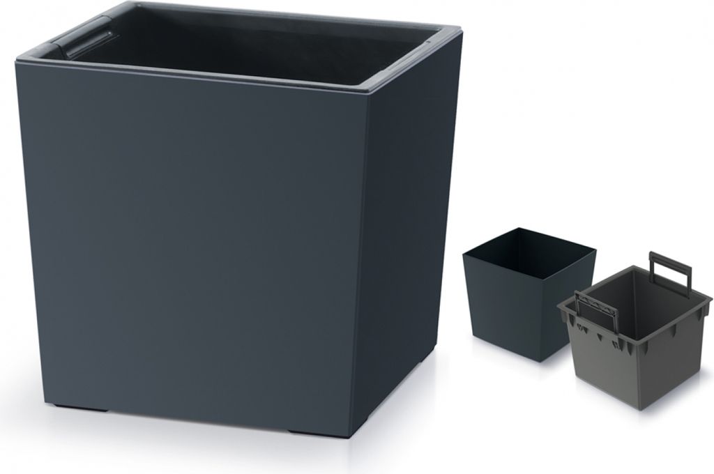 Antracitový štvorcový kvetináč s vložkou URBI SQUARE LOW Obrázok produktu 