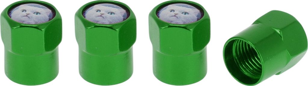 4 Stück Reifenventilkappen Stilvolle 8x13mm Reifenventil Staubabdeckungen Niedliches Katzenmuster Grün Aluminiumlegierung Epoxidharz