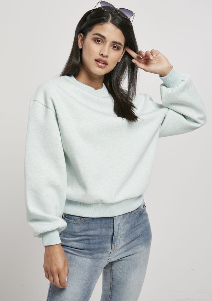 Urban Classics Damen Sweatshirt Ladies Oversized Color Melange Crewneck Aqua Melange-XS