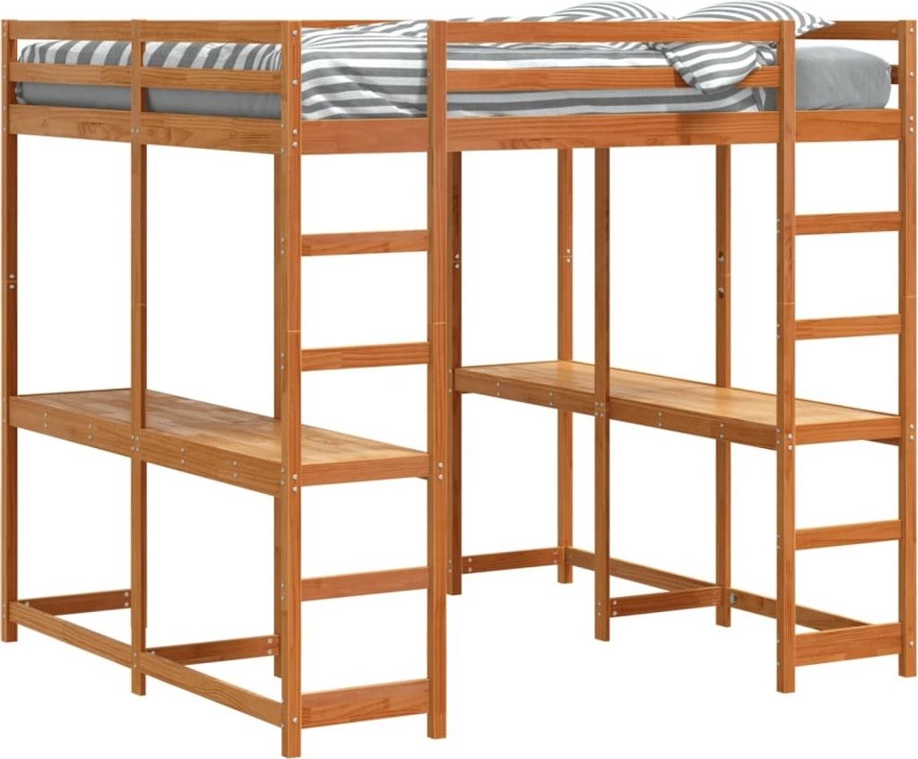 "SALE 2026" Hochbett mit Schreibtisch & Leiter Braun 180x200cm Kiefernholz - Klassische Betten DEMöbel397337