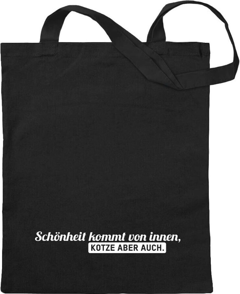 Kiwistar - Baumwolltasche - schwarz - Schönheit kommt von innen, Kotze - Tragetasche Stoffbeutel Umhängetasche Langer Henkel