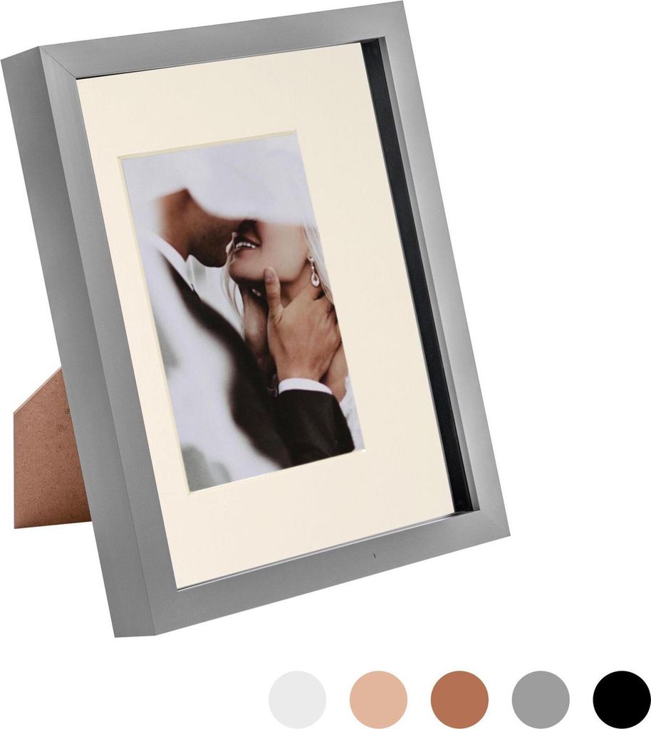 Nicola Spring 8 x 10 3D-Schatten-Kasten-Foto-Rahmen - Pop-up-Anzeige Bilderrahmen mit 4 x 6 Montage - Glas Aperture - Grau / Elfenbein